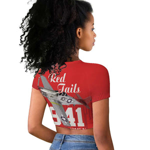 Tuskegee Airmen Red Tails Legacy Raglan Cropped T shirt African American Pilots - Red - African Pride