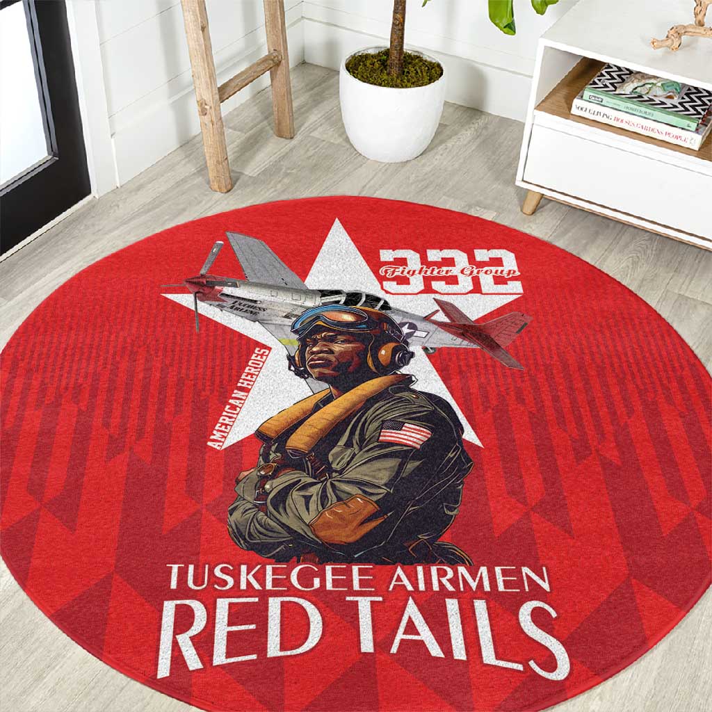 Tuskegee Airmen Red Tails Legacy Round Carpet African American Pilots - Red - African Pride