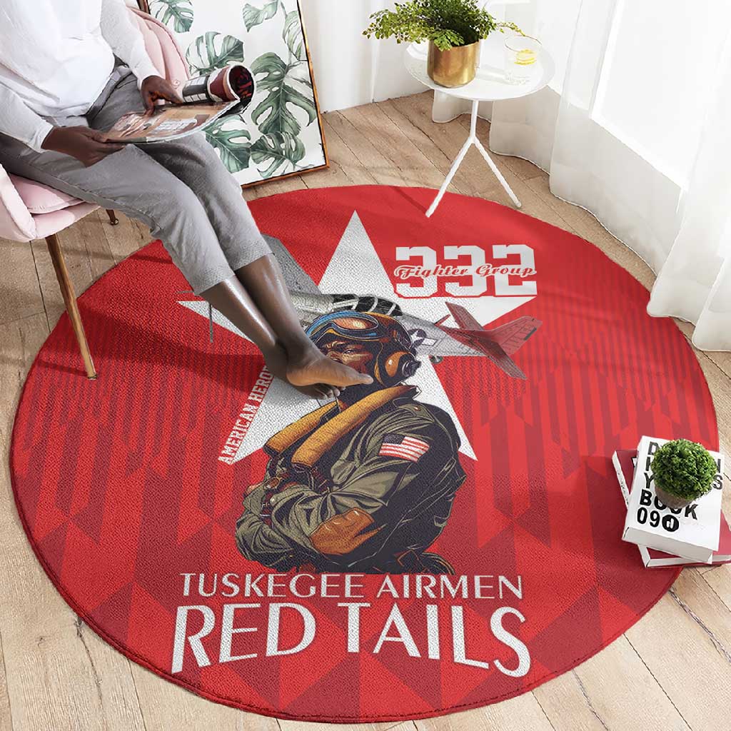 Tuskegee Airmen Red Tails Legacy Round Carpet African American Pilots - Red - African Pride