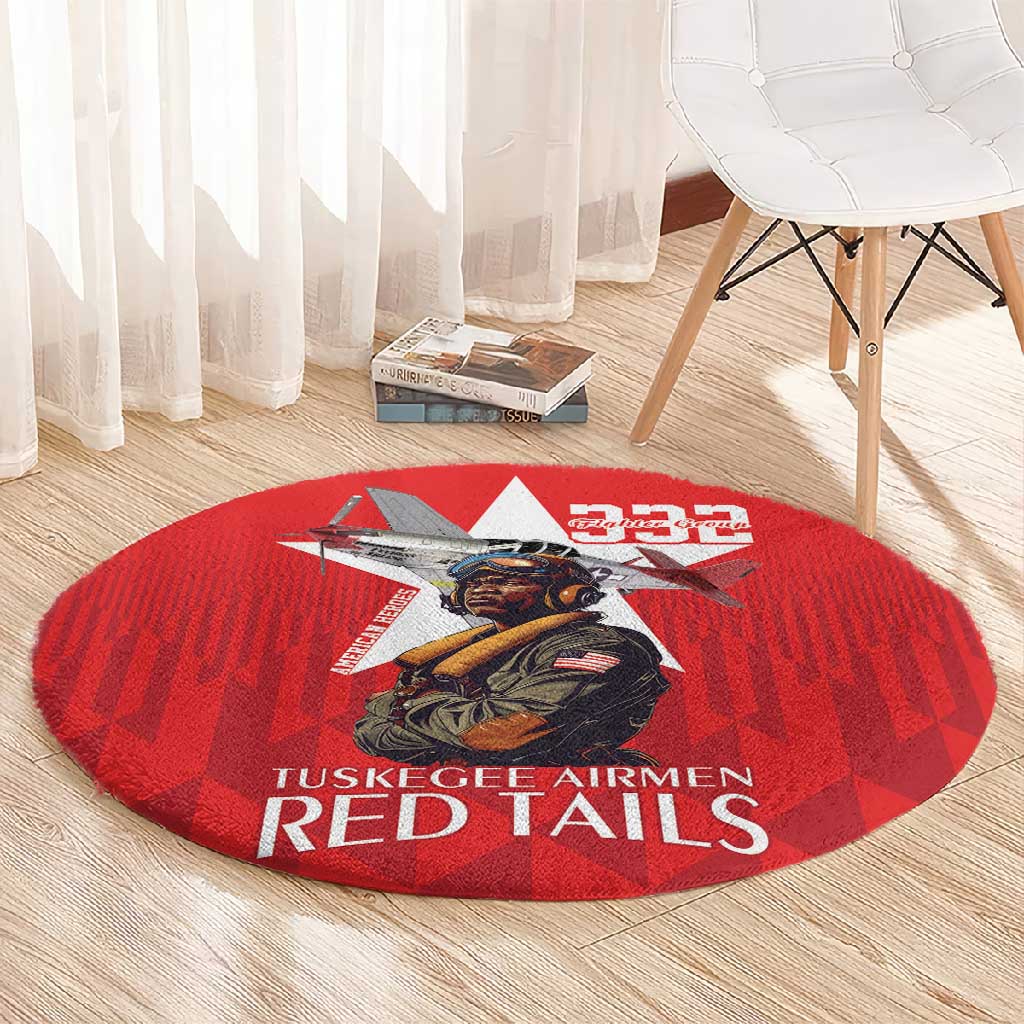 Tuskegee Airmen Red Tails Legacy Round Carpet African American Pilots - Red - African Pride