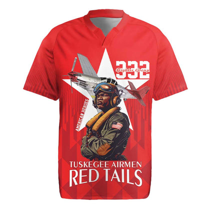 Tuskegee Airmen Red Tails Legacy Rugby Jersey African American Pilots - Red - African Pride