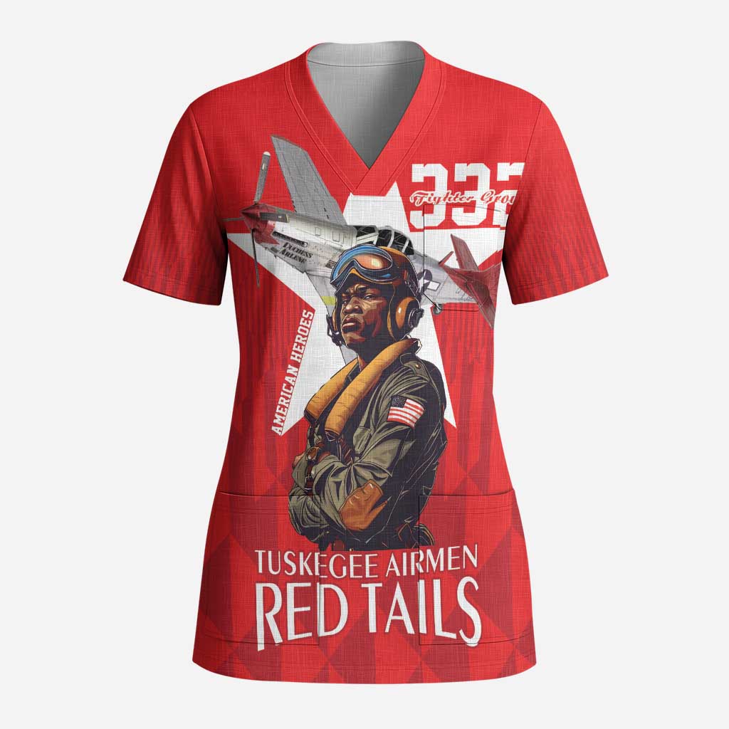 Tuskegee Airmen Red Tails Legacy Scrub Top African American Pilots - Red - African Pride