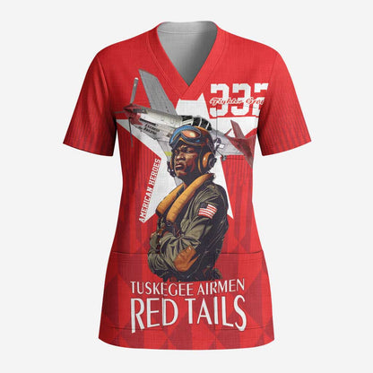Tuskegee Airmen Red Tails Legacy Scrub Top African American Pilots - Red - African Pride