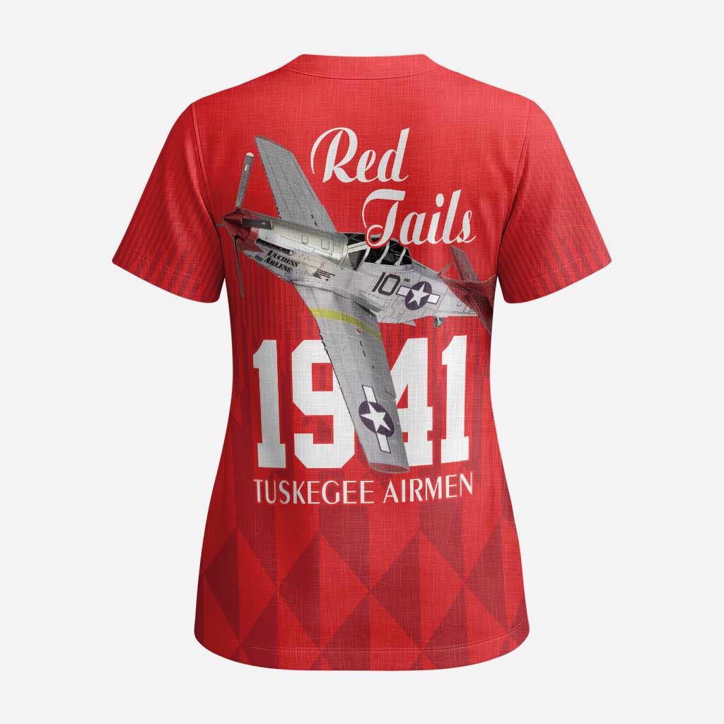 Tuskegee Airmen Red Tails Legacy Scrub Top African American Pilots - Red - African Pride