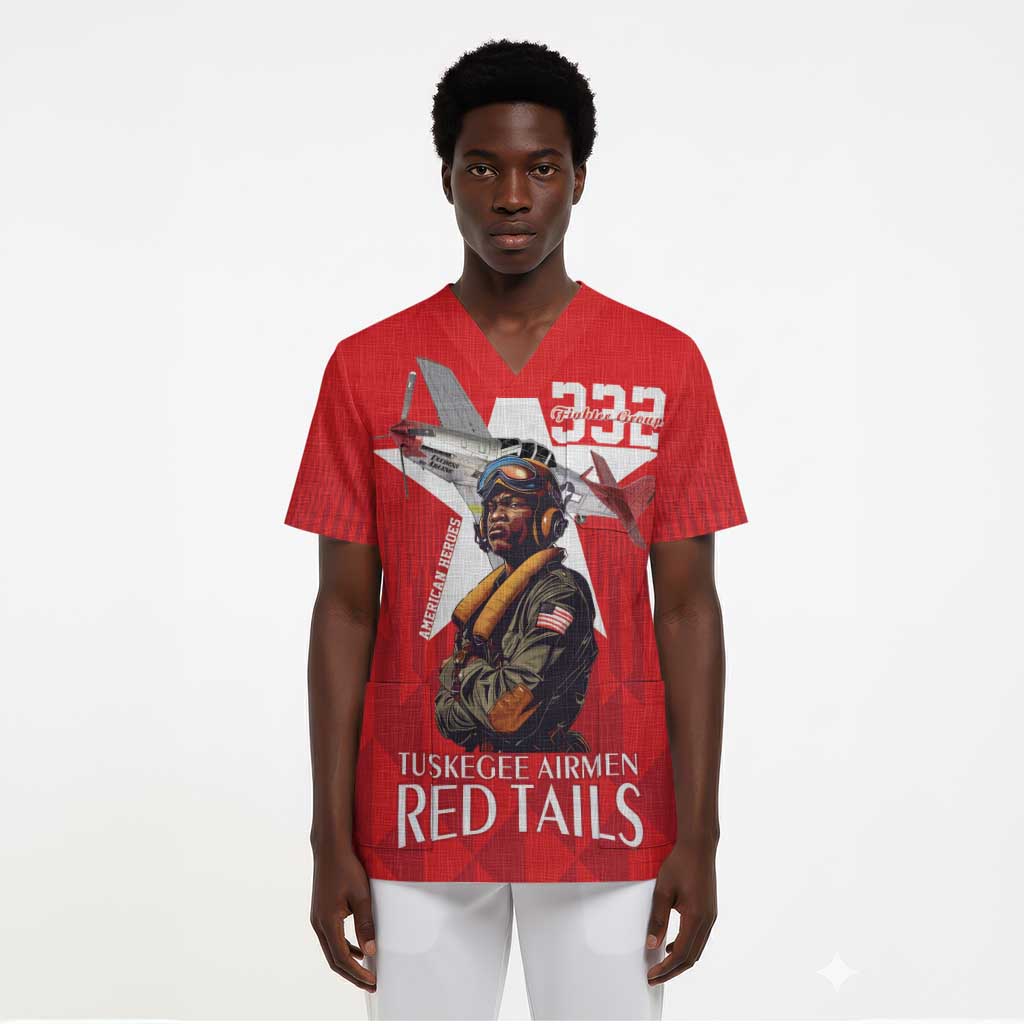 Tuskegee Airmen Red Tails Legacy Scrub Top African American Pilots - Red - African Pride