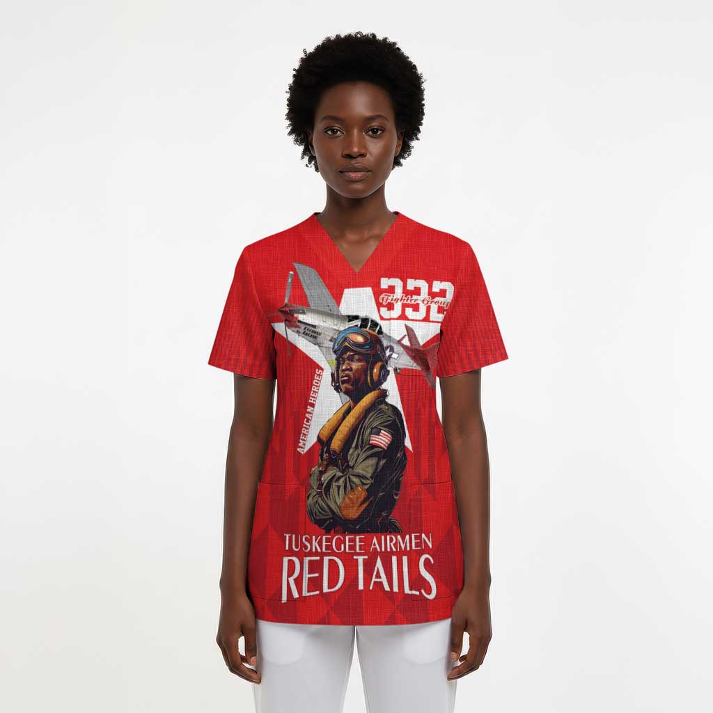 Tuskegee Airmen Red Tails Legacy Scrub Top African American Pilots - Red - African Pride