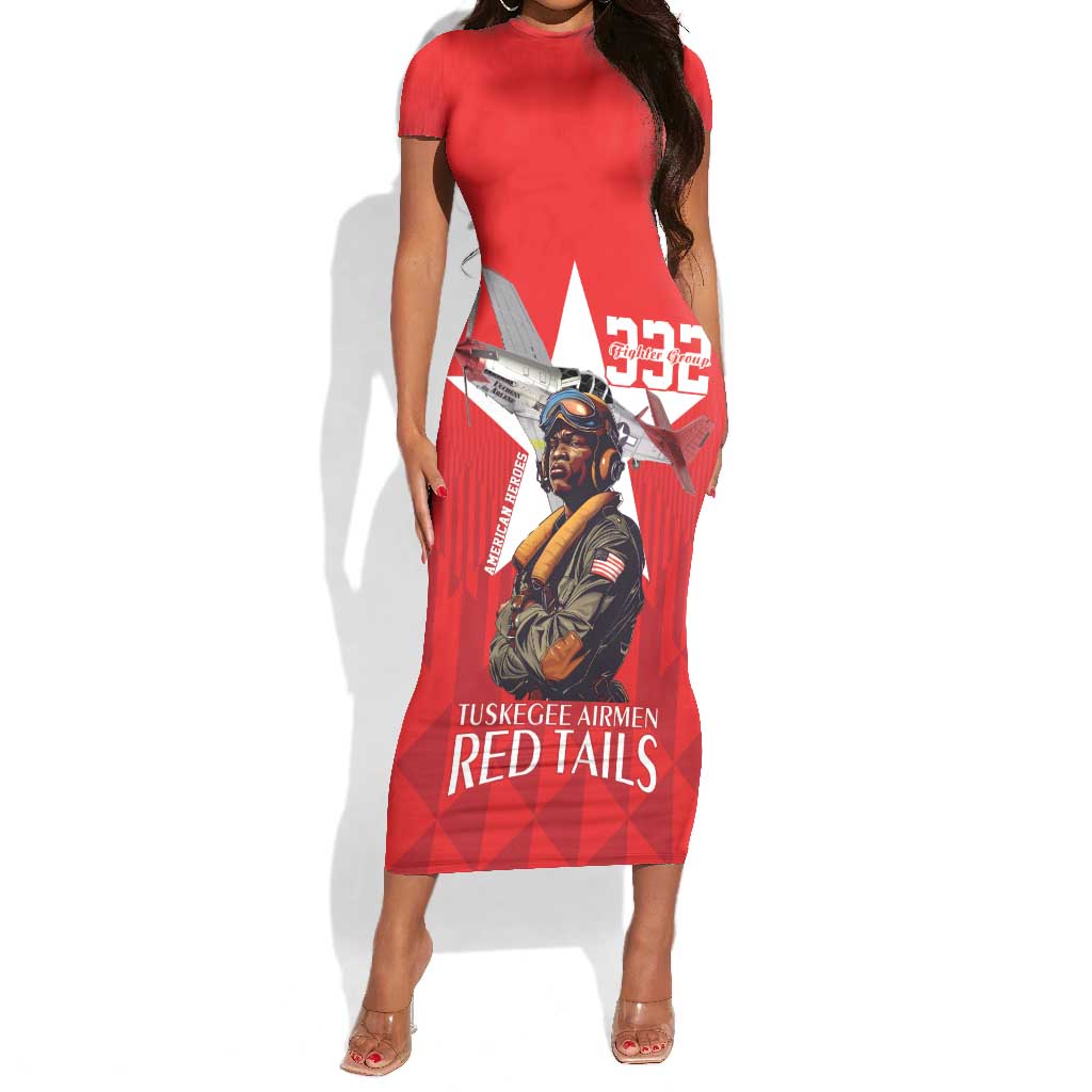 Tuskegee Airmen Red Tails Legacy Short Sleeve Bodycon Dress African American Pilots - Red - African Pride