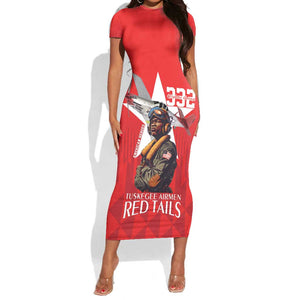 Tuskegee Airmen Red Tails Legacy Short Sleeve Bodycon Dress African American Pilots - Red - African Pride