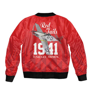 Tuskegee Airmen Red Tails Legacy Sleeve Zip Bomber Jacket African American Pilots - Red - African Pride