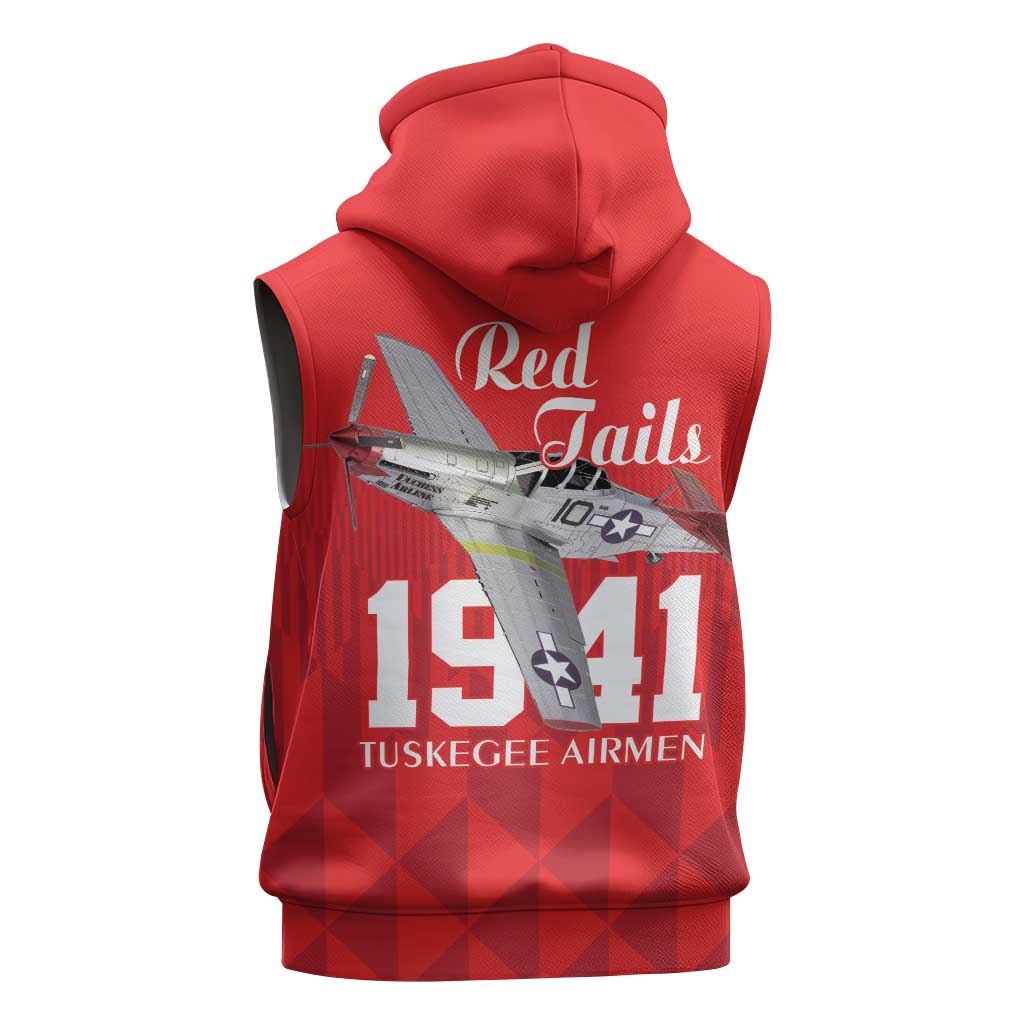 Tuskegee Airmen Red Tails Legacy Sleeveless Hoodie African American Pilots - Red - African Pride
