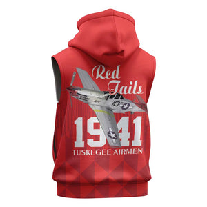 Tuskegee Airmen Red Tails Legacy Sleeveless Hoodie African American Pilots - Red - African Pride