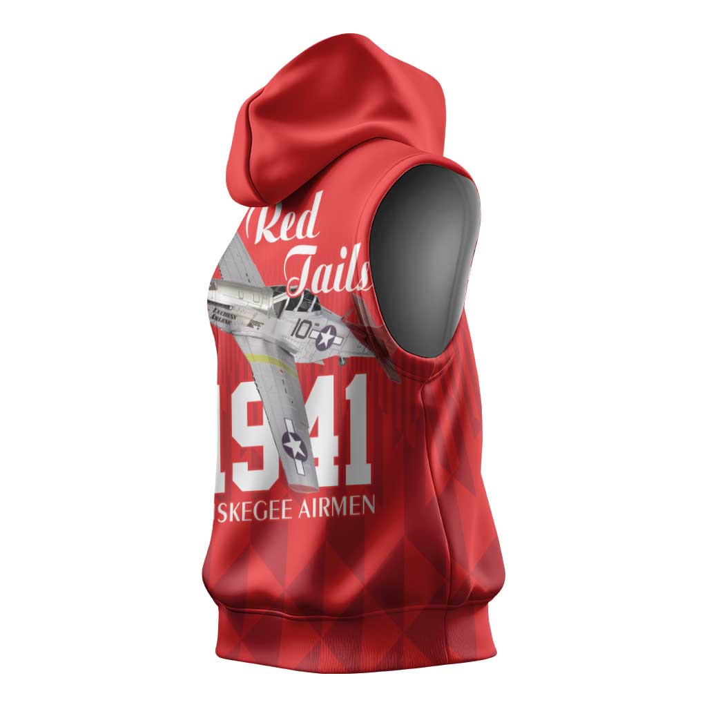 Tuskegee Airmen Red Tails Legacy Sleeveless Hoodie African American Pilots - Red - African Pride