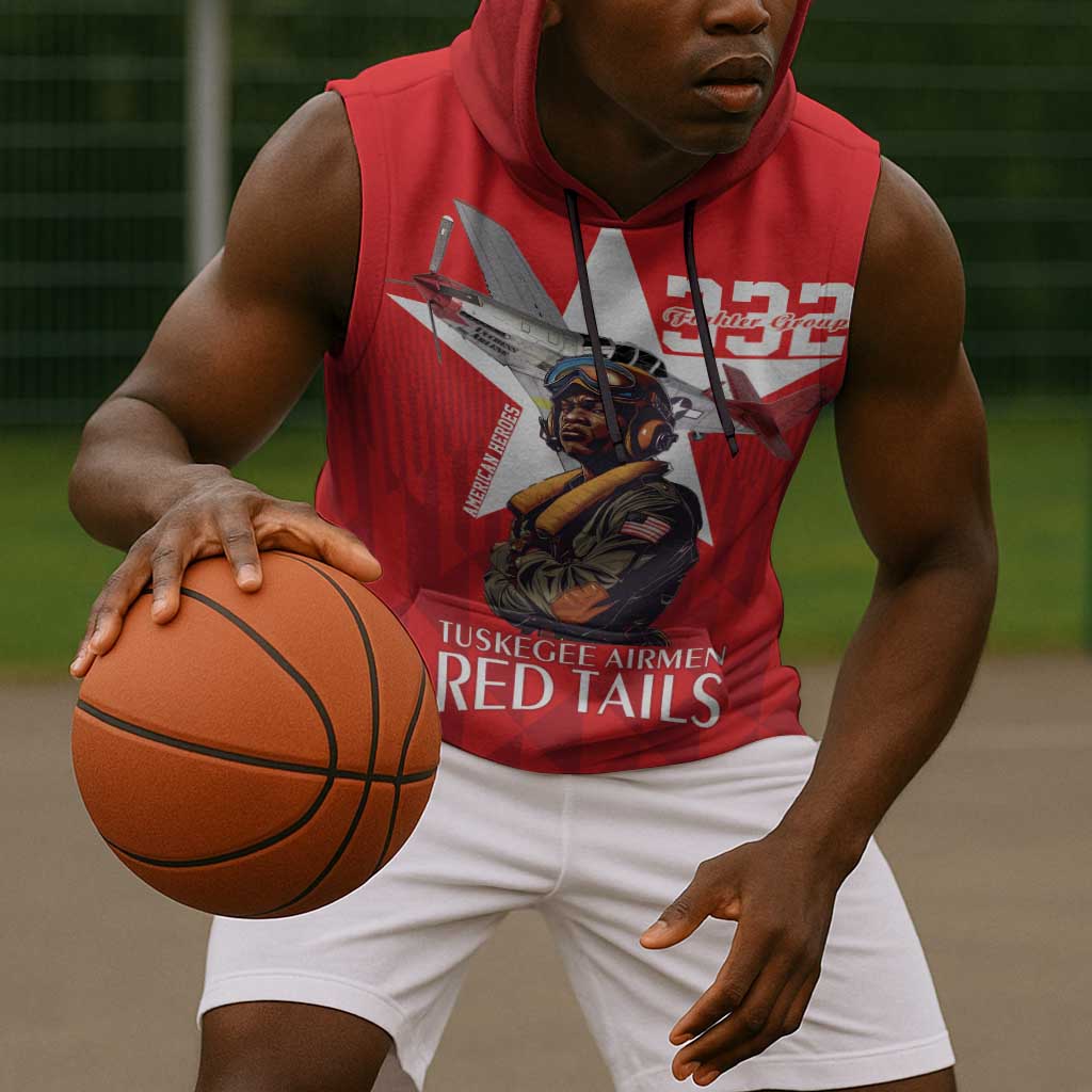 Tuskegee Airmen Red Tails Legacy Sleeveless Hoodie African American Pilots - Red - African Pride