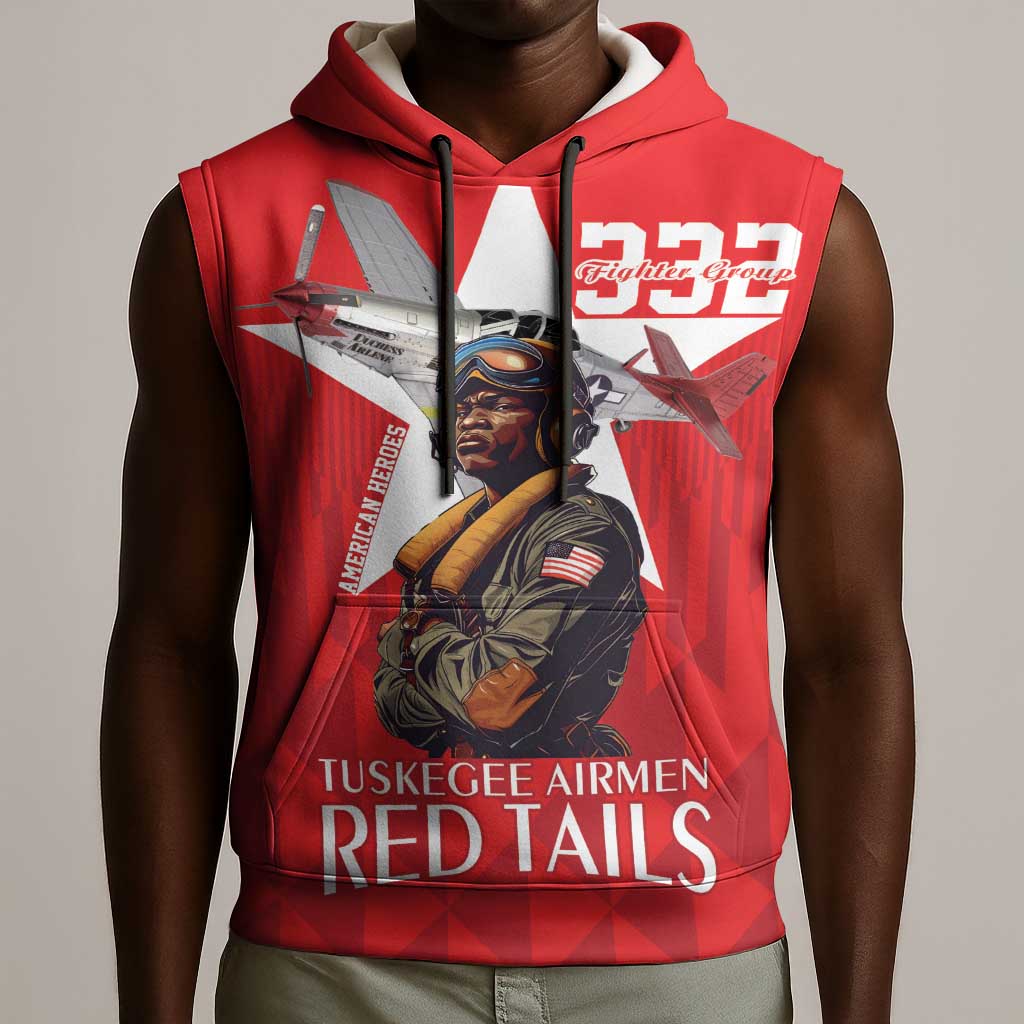 Tuskegee Airmen Red Tails Legacy Sleeveless Hoodie African American Pilots - Red - African Pride