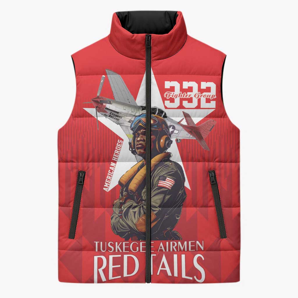Tuskegee Airmen Red Tails Legacy Sleeveless Puffer Jacket African American Pilots - Red