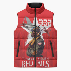 Tuskegee Airmen Red Tails Legacy Sleeveless Puffer Jacket African American Pilots - Red