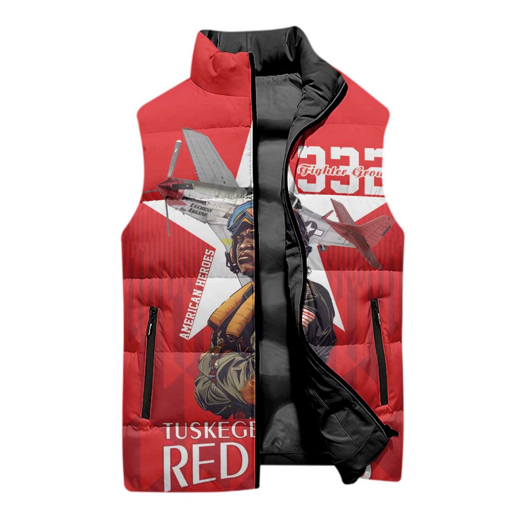 Tuskegee Airmen Red Tails Legacy Sleeveless Puffer Jacket African American Pilots - Red