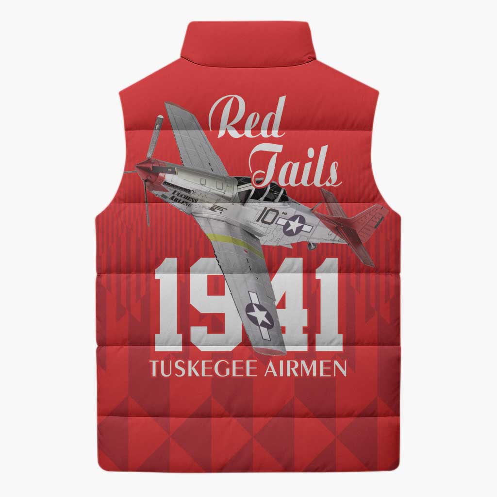 Tuskegee Airmen Red Tails Legacy Sleeveless Puffer Jacket African American Pilots - Red