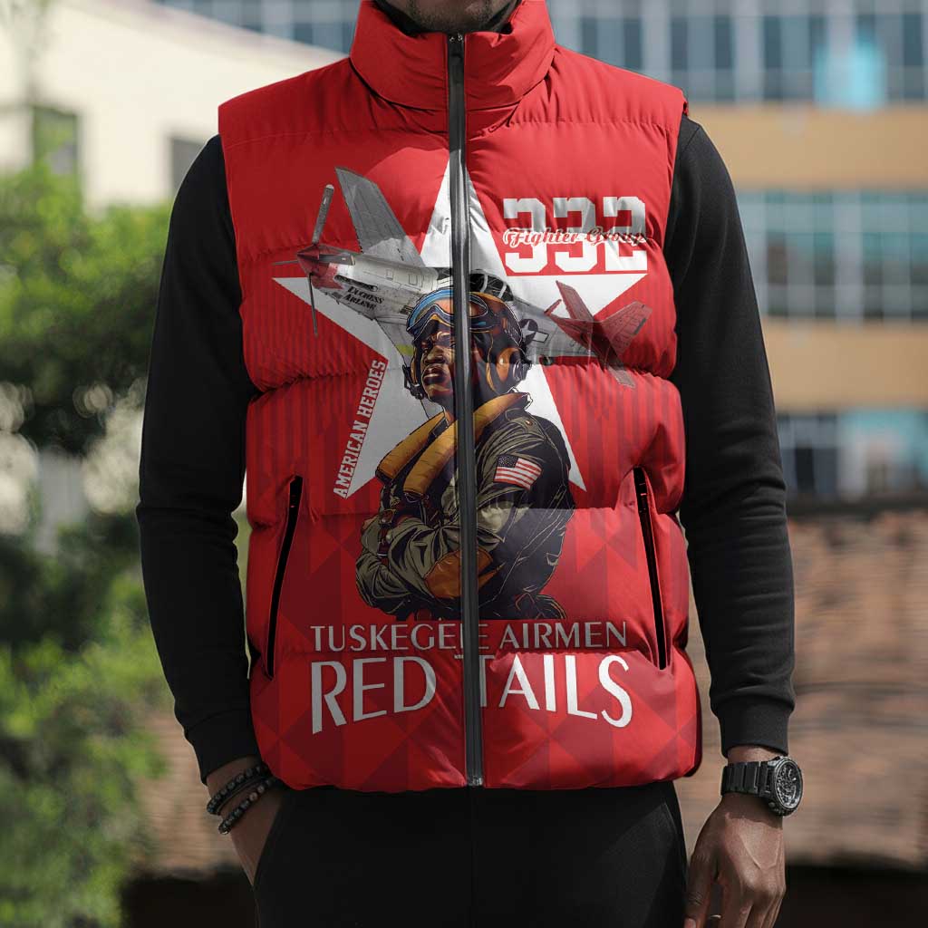 Tuskegee Airmen Red Tails Legacy Sleeveless Puffer Jacket African American Pilots - Red