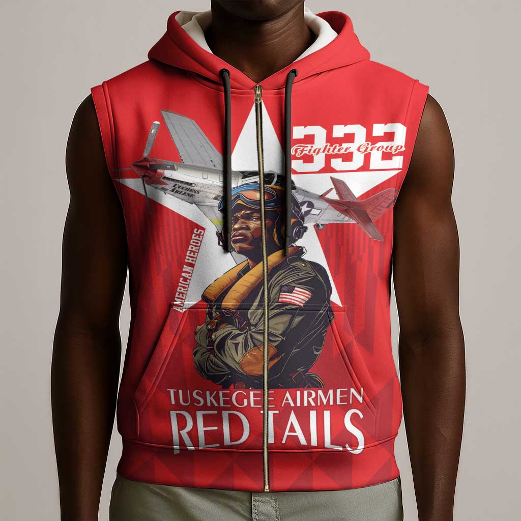 Tuskegee Airmen Red Tails Legacy Sleeveless Zip Hoodie African American Pilots - Red - African Pride