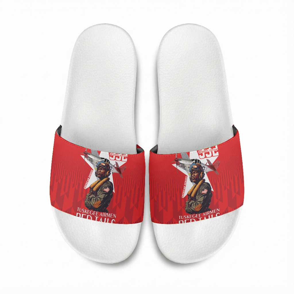 Tuskegee Airmen Red Tails Legacy Slide Sandals African American Pilots - Red