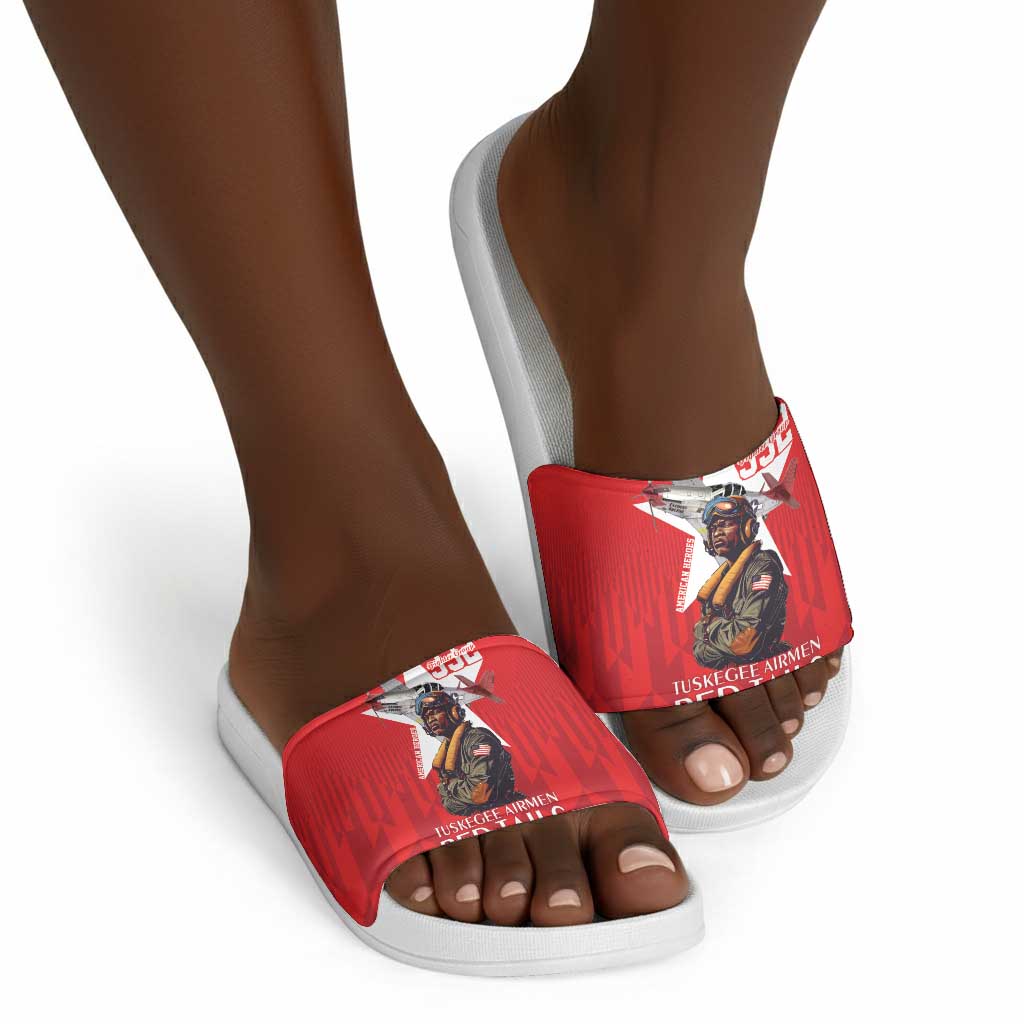 Tuskegee Airmen Red Tails Legacy Slide Sandals African American Pilots - Red