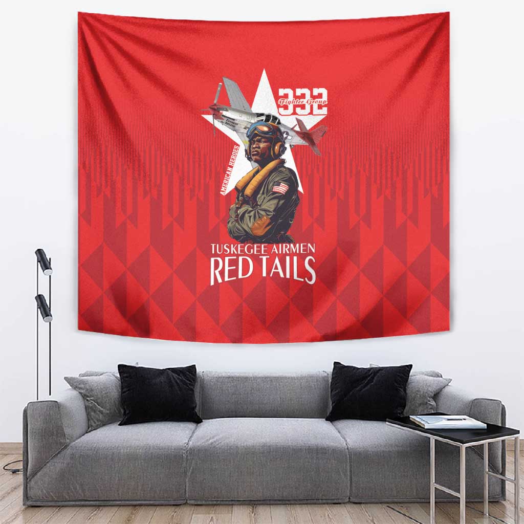 Tuskegee Airmen Red Tails Legacy Tapestry African American Pilots - Red - African Pride
