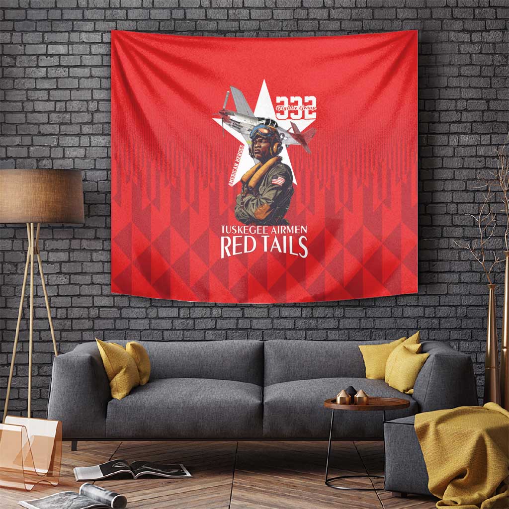 Tuskegee Airmen Red Tails Legacy Tapestry African American Pilots - Red - African Pride