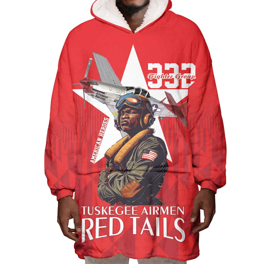 Tuskegee Airmen Red Tails Legacy Wearable Blanket Hoodie African American Pilots - Red - African Pride