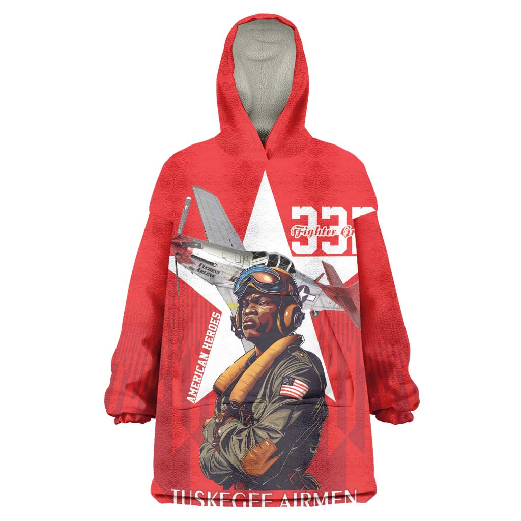 Tuskegee Airmen Red Tails Legacy Wearable Blanket Hoodie African American Pilots - Red - African Pride