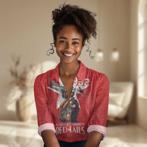 Tuskegee Airmen Red Tails Legacy Women Casual Shirt African American Pilots - Red - African Pride