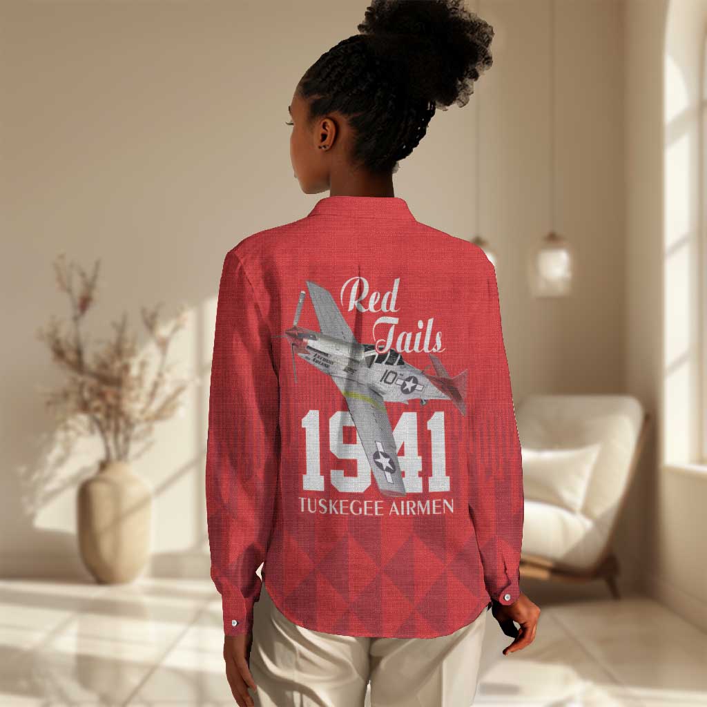 Tuskegee Airmen Red Tails Legacy Women Casual Shirt African American Pilots - Red - African Pride