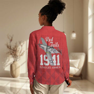 Tuskegee Airmen Red Tails Legacy Women Casual Shirt African American Pilots - Red - African Pride