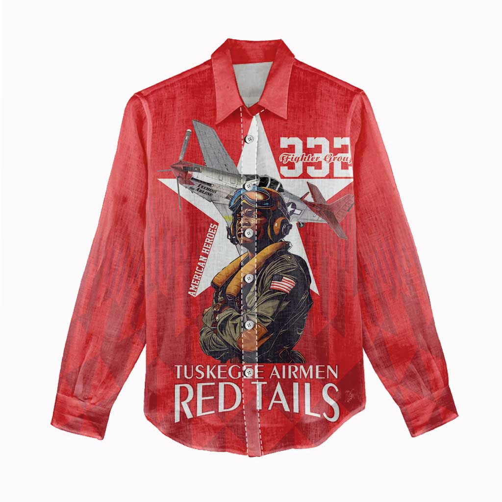 Tuskegee Airmen Red Tails Legacy Women Casual Shirt African American Pilots - Red - African Pride