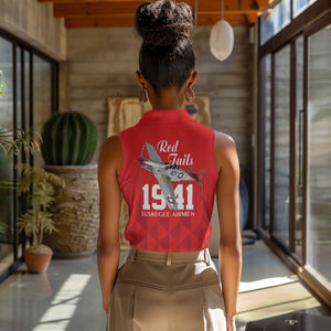 Tuskegee Airmen Red Tails Legacy Women Sleeveless Polo Shirt African American Pilots - Red - African Pride