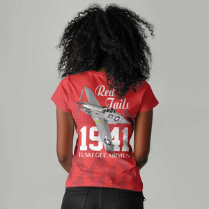 Tuskegee Airmen Red Tails Legacy Women V-Neck T-Shirt African American Pilots - Red - African Pride