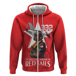 Tuskegee Airmen Red Tails Legacy Zip Hoodie African American Pilots - Red - African Pride