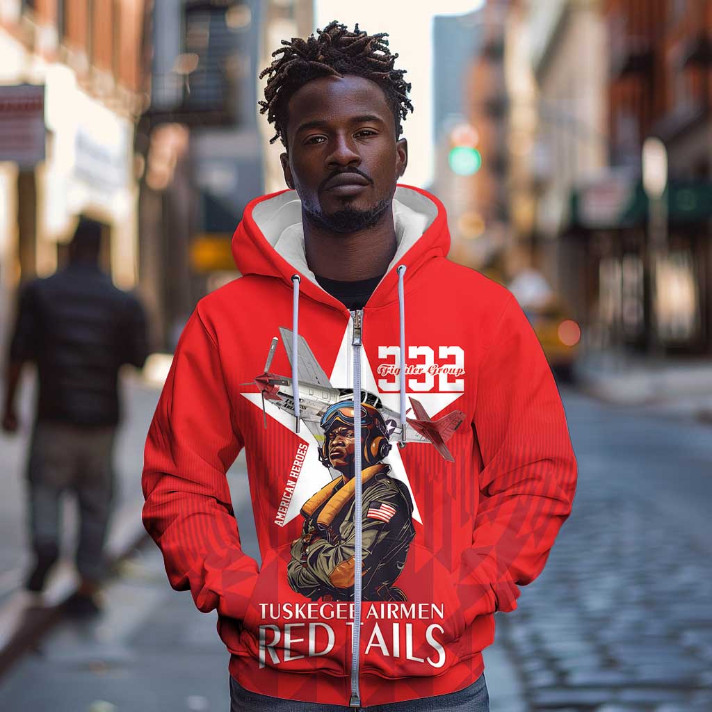 Tuskegee Airmen Red Tails Legacy Zip Hoodie African American Pilots - Red - African Pride