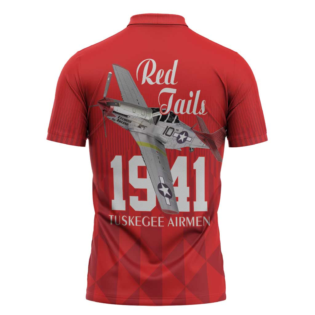 Tuskegee Airmen Red Tails Legacy Zipper Polo Shirt African American Pilots - Red