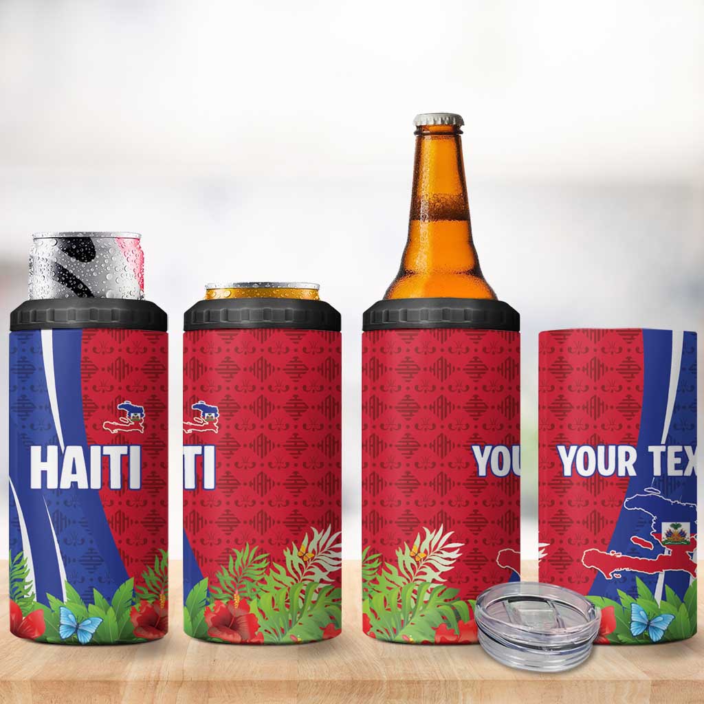 Personalized Afro-Haitians Tropical 4 in 1 Can Cooler Tumbler Fleur-De-Lis Veves Motif - African Pride