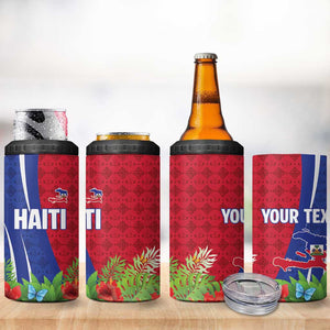Personalized Afro-Haitians Tropical 4 in 1 Can Cooler Tumbler Fleur-De-Lis Veves Motif - African Pride