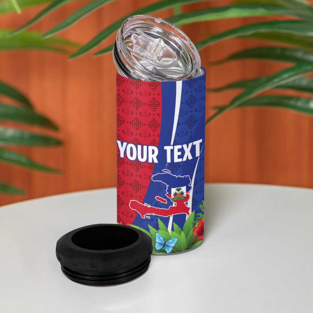 Personalized Afro-Haitians Tropical 4 in 1 Can Cooler Tumbler Fleur-De-Lis Veves Motif - African Pride