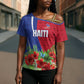 Personalized Afro-Haitians Tropical Cross Shoulder Shirt Fleur-De-Lis Veves Motif - African Pride