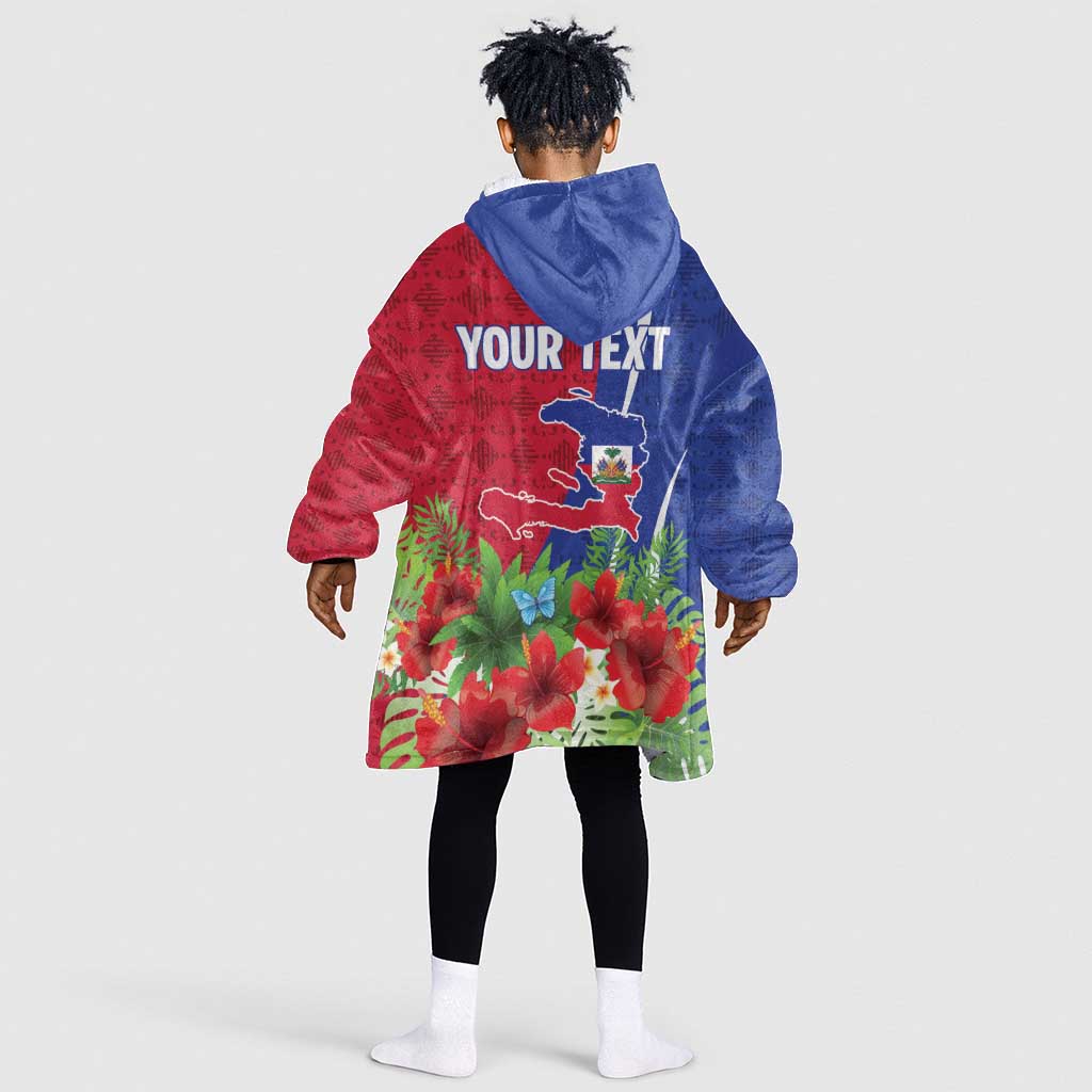 Personalized Afro-Haitians Tropical Kid Wearable Blanket Hoodie Fleur-De-Lis Veves Motif - African Pride