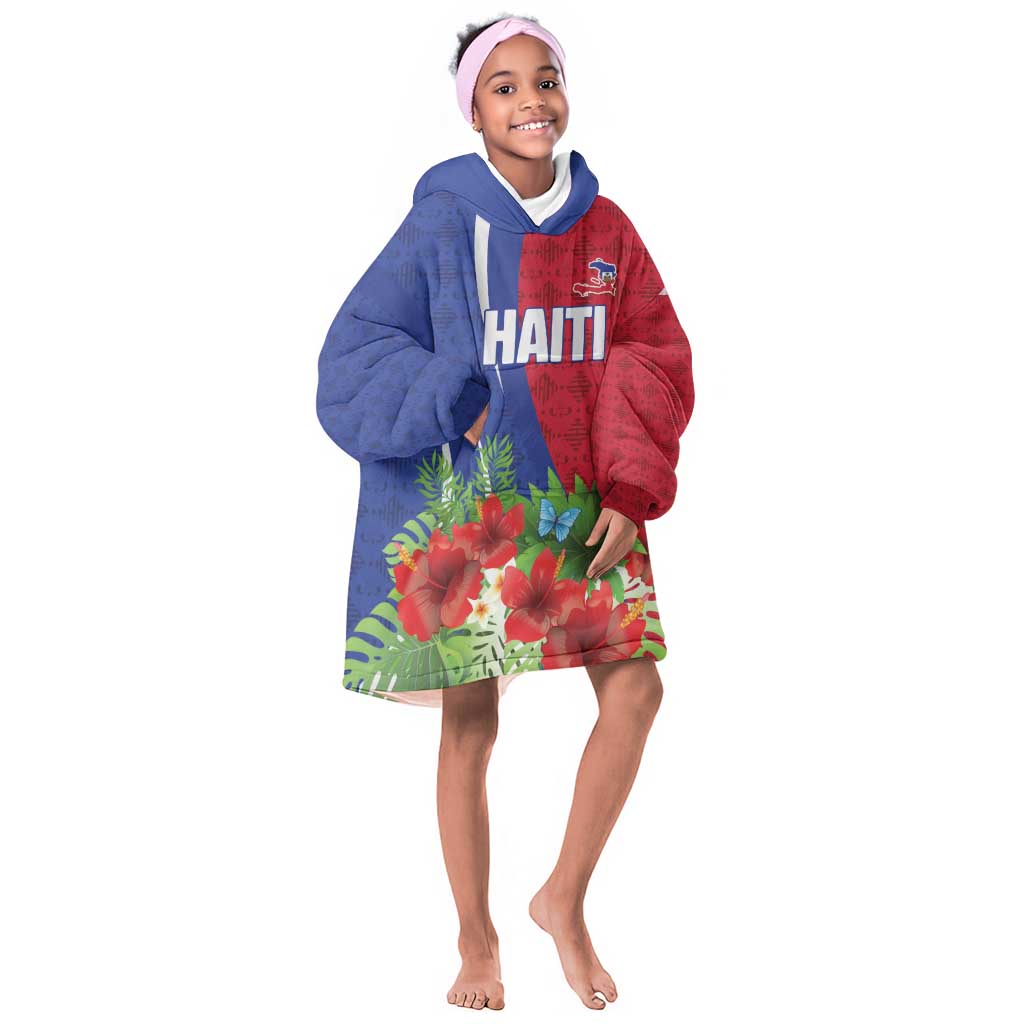Personalized Afro-Haitians Tropical Kid Wearable Blanket Hoodie Fleur-De-Lis Veves Motif - African Pride