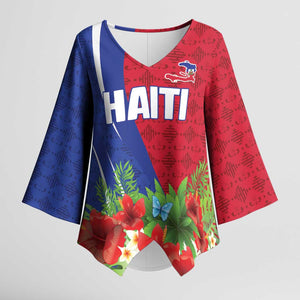 Personalized Afro-Haitians Tropical Kimono Sleeve Blouse Fleur-De-Lis Veves Motif - African Pride