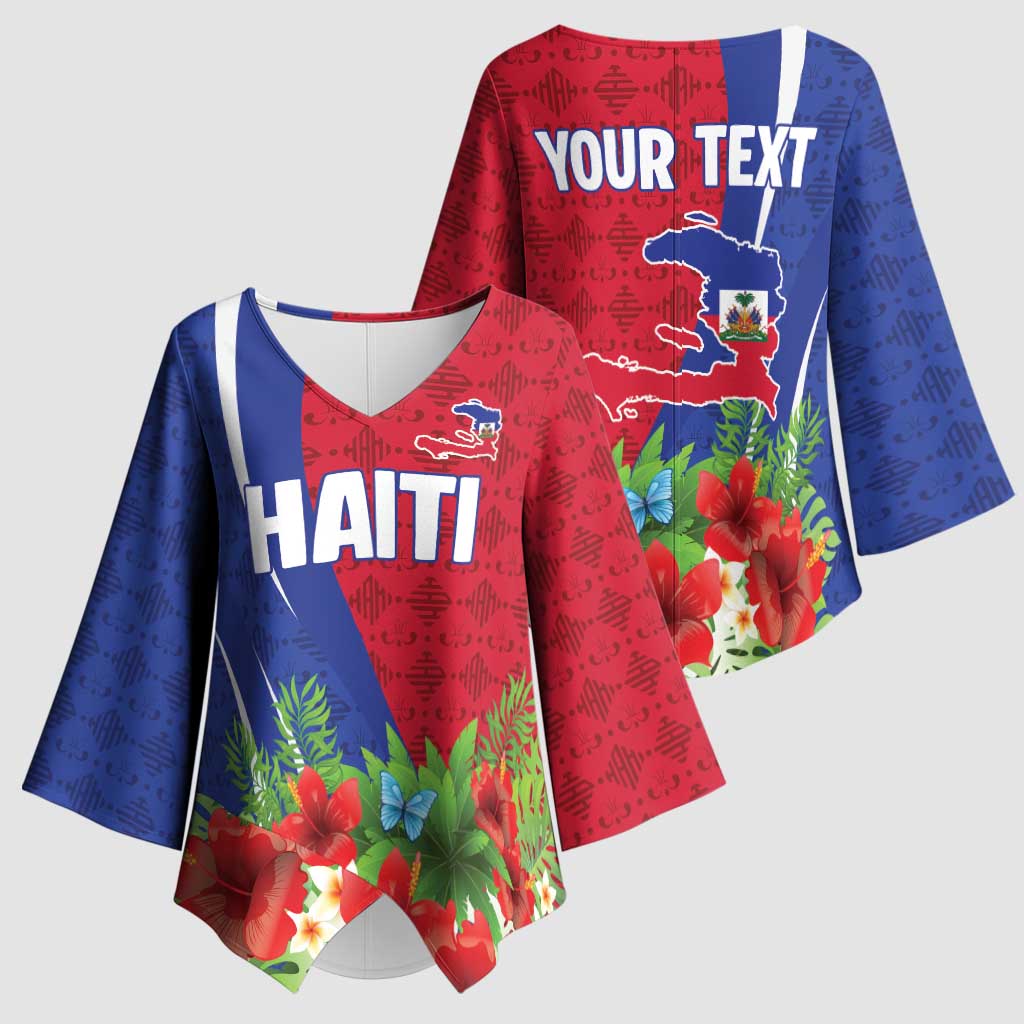 Personalized Afro-Haitians Tropical Kimono Sleeve Blouse Fleur-De-Lis Veves Motif - African Pride