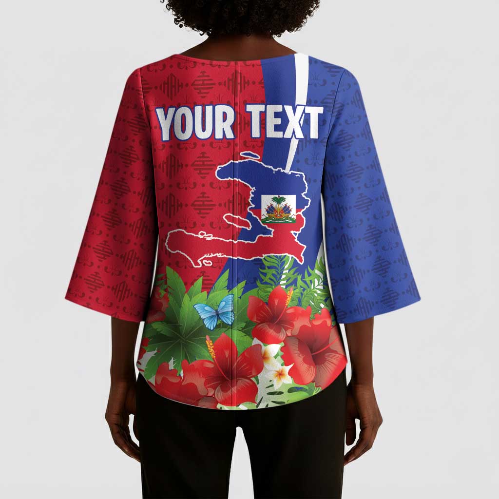 Personalized Afro-Haitians Tropical Kimono Sleeve Blouse Fleur-De-Lis Veves Motif - African Pride