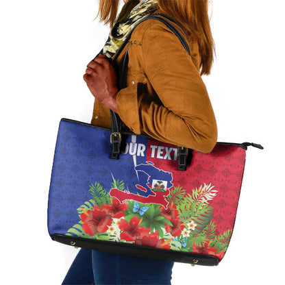 Personalized Afro-Haitians Tropical Leather Tote Bag Fleur-De-Lis Veves Motif - African Pride