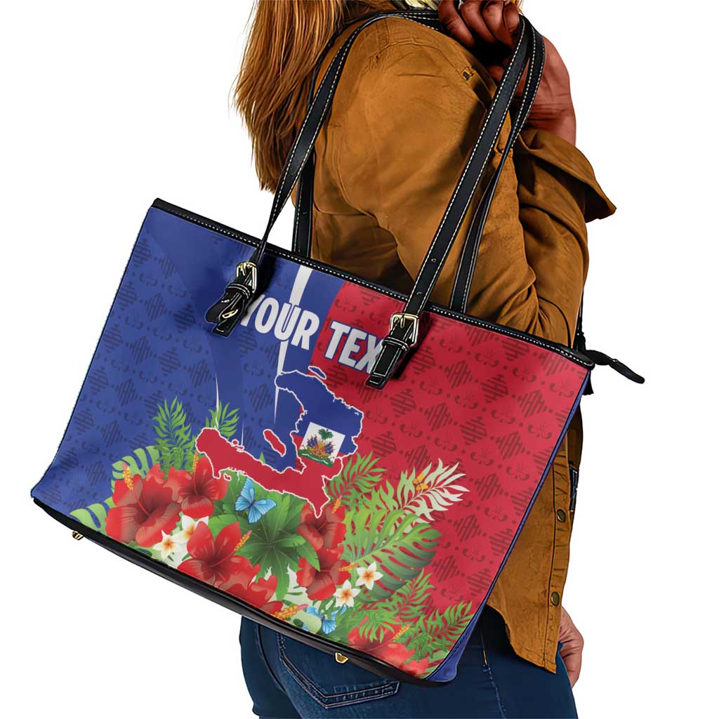 Personalized Afro-Haitians Tropical Leather Tote Bag Fleur-De-Lis Veves Motif - African Pride